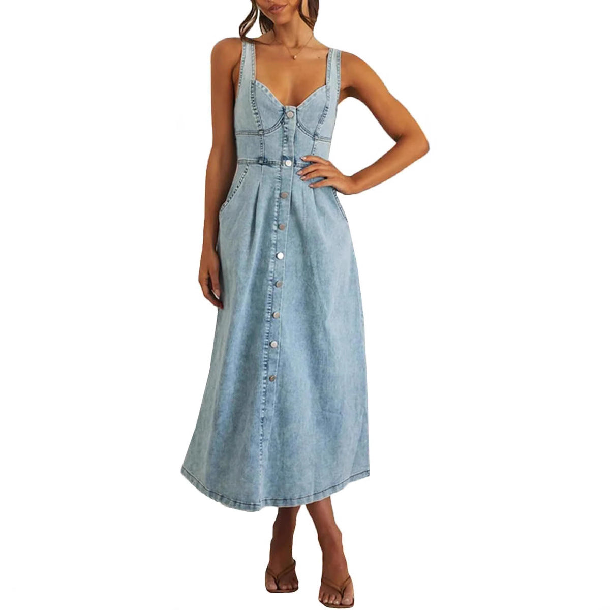 Ellen | Women’s Dress | Classic Button-Front Denim Midi