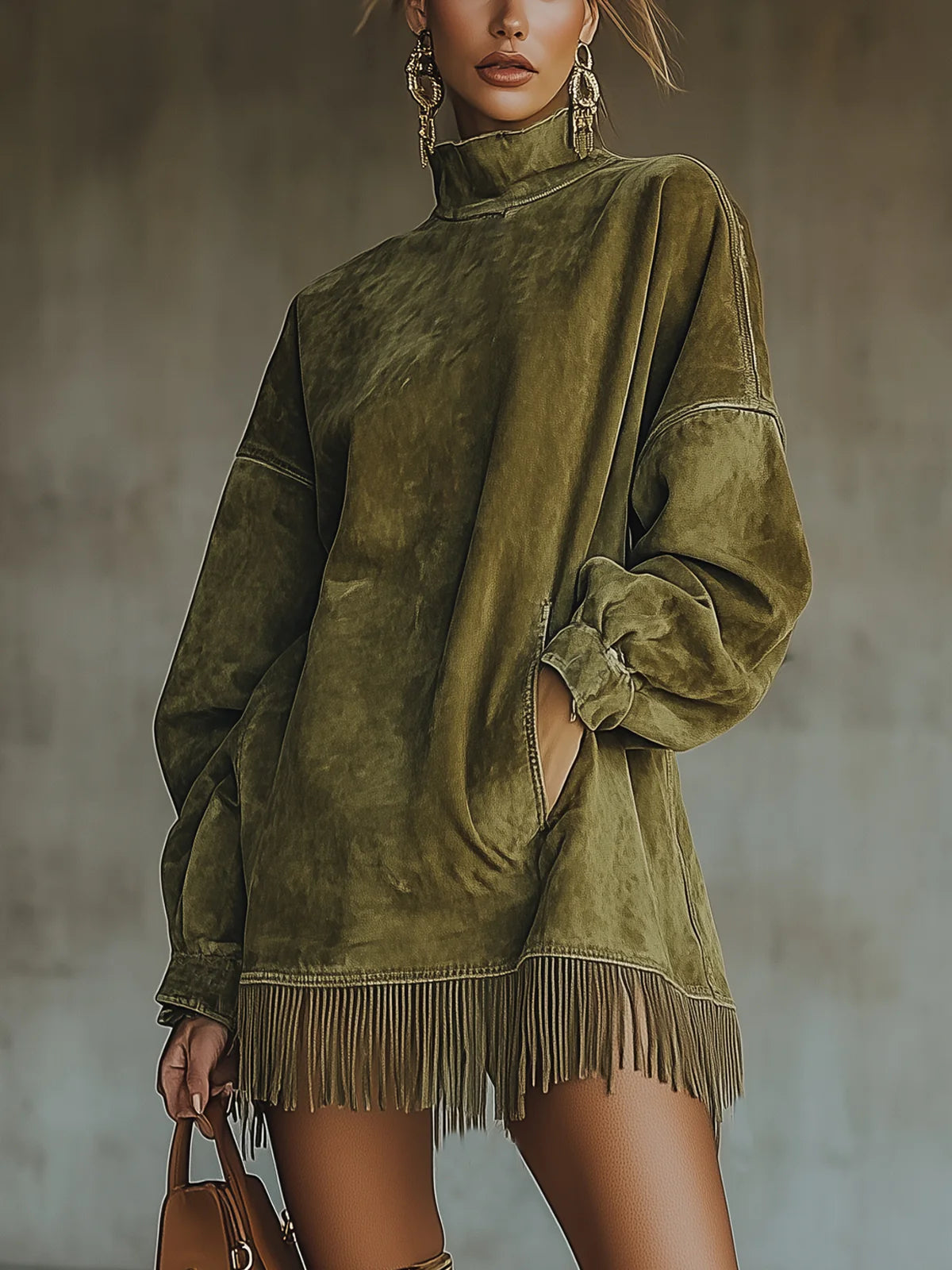 Ellen | Women's Dress | Fringe Mini High Neck
