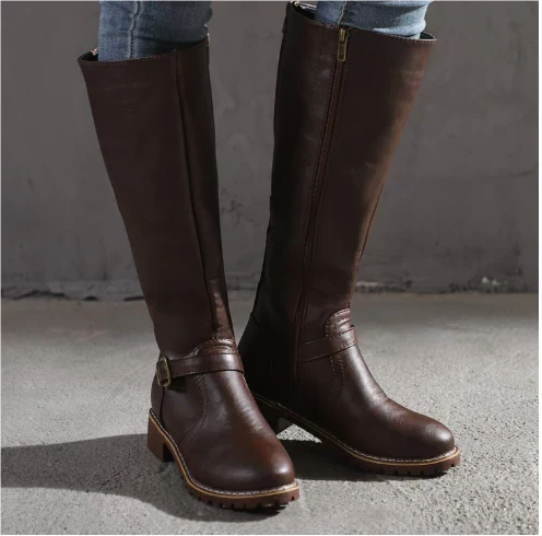 Boots For Women | Knee High Flat Heel With Buckle Strap