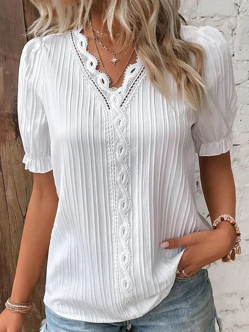 Ellen | Women’s Blouse | Lace Trim White