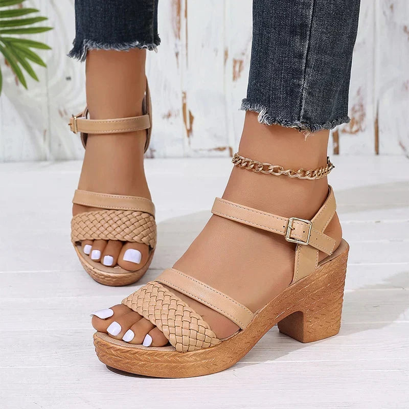 Ellen | Sandals For Women | Braided Strap Block Heel Style