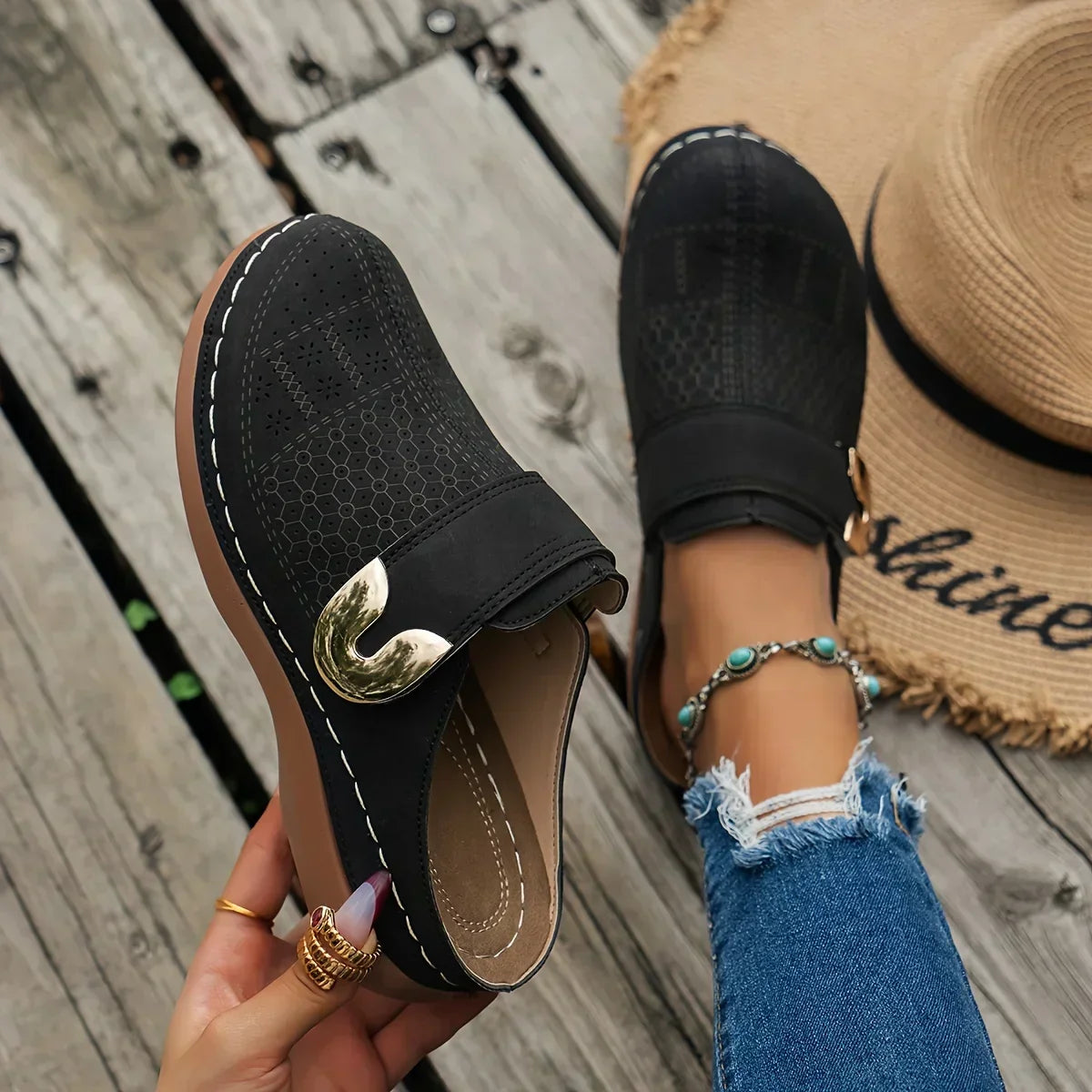 Ellen | Women's Wedge Sandals | Perforated Slip-On