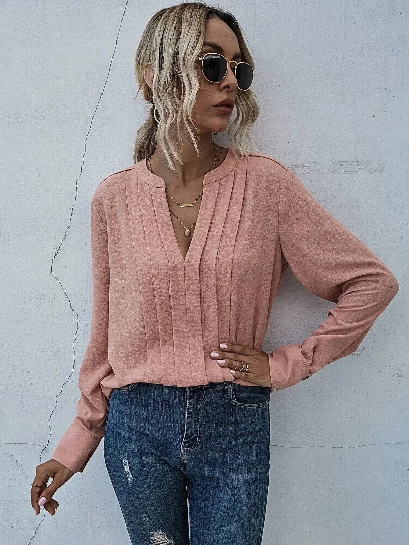 Ellen | Women’s Blouse | Pleated V-Neck