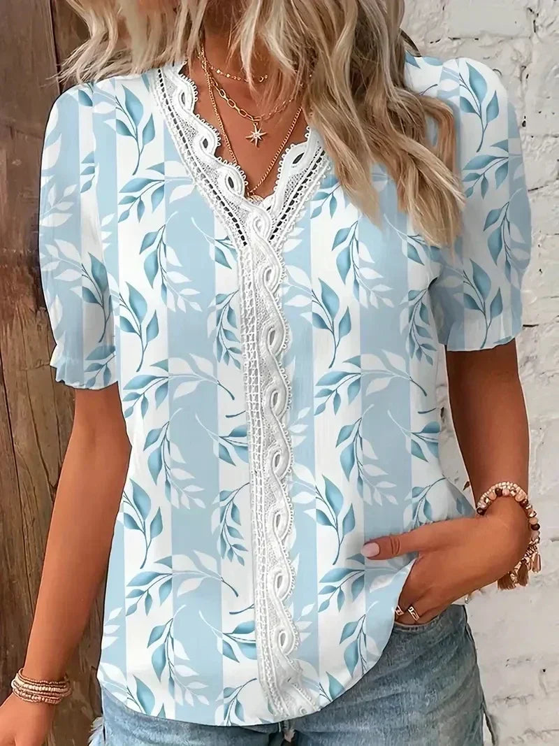 Ellen | Women’s Blouse | Lace V-Neck Printed
