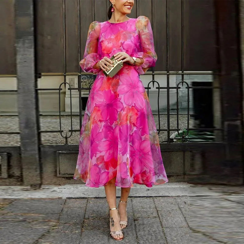 Women's Wedding Guest Midi Dress | Long Sleeve Floral