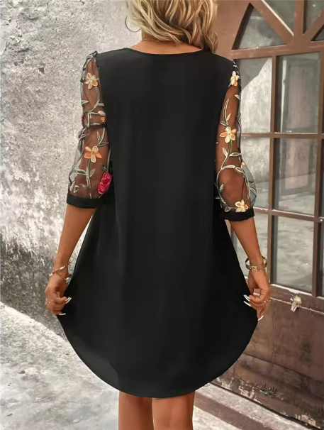 Women's Dress | Keyhole Mini Embroidered Sleeve