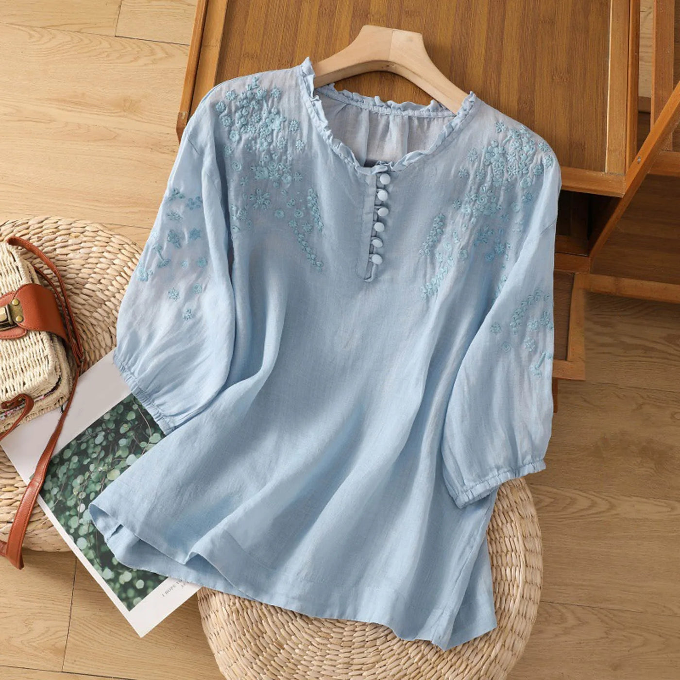 Ellen | Women’s Blouse | Button-Front Embroidered