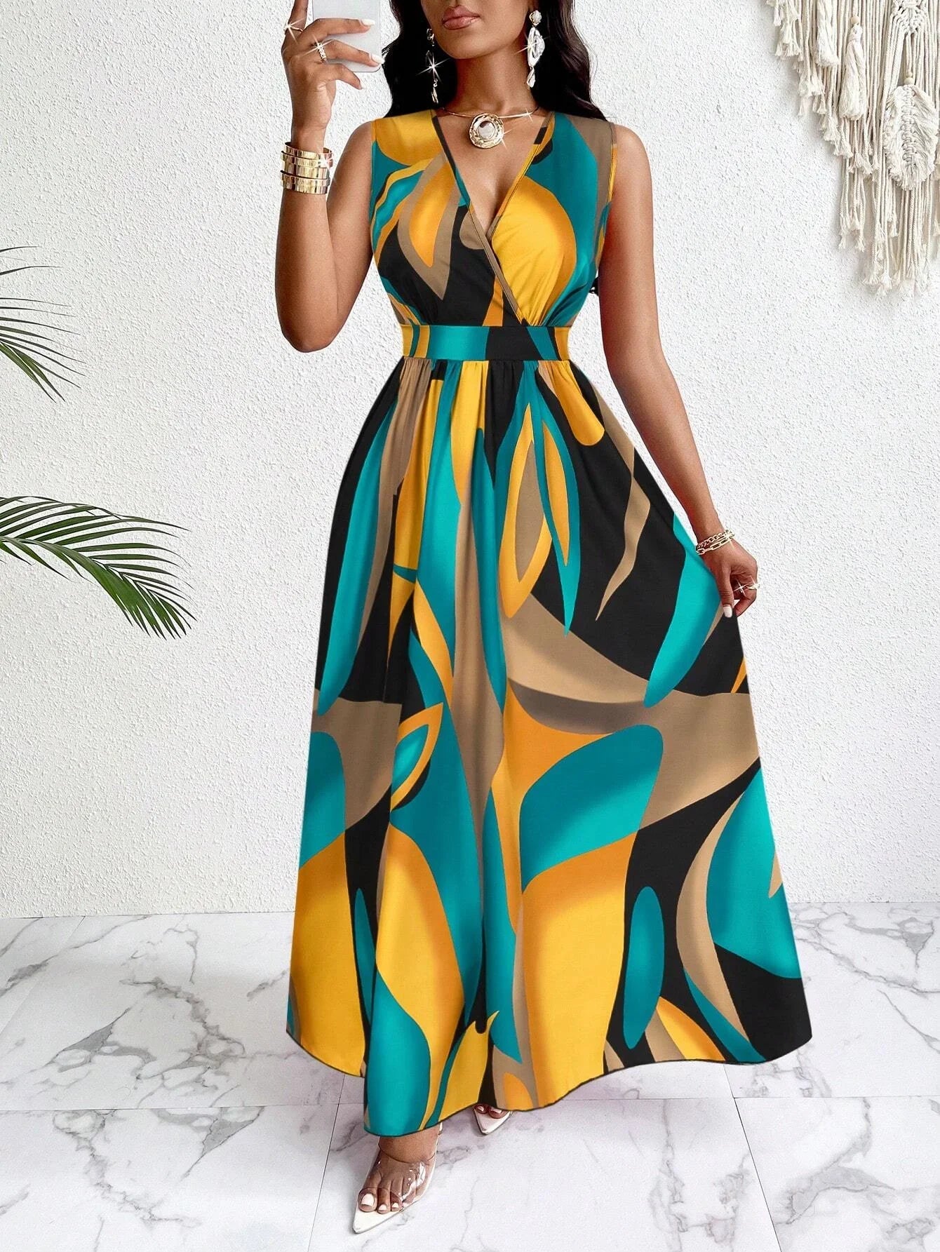 Ellen | Women's Maxi Sundress | V-Neck Sleeveless Floral