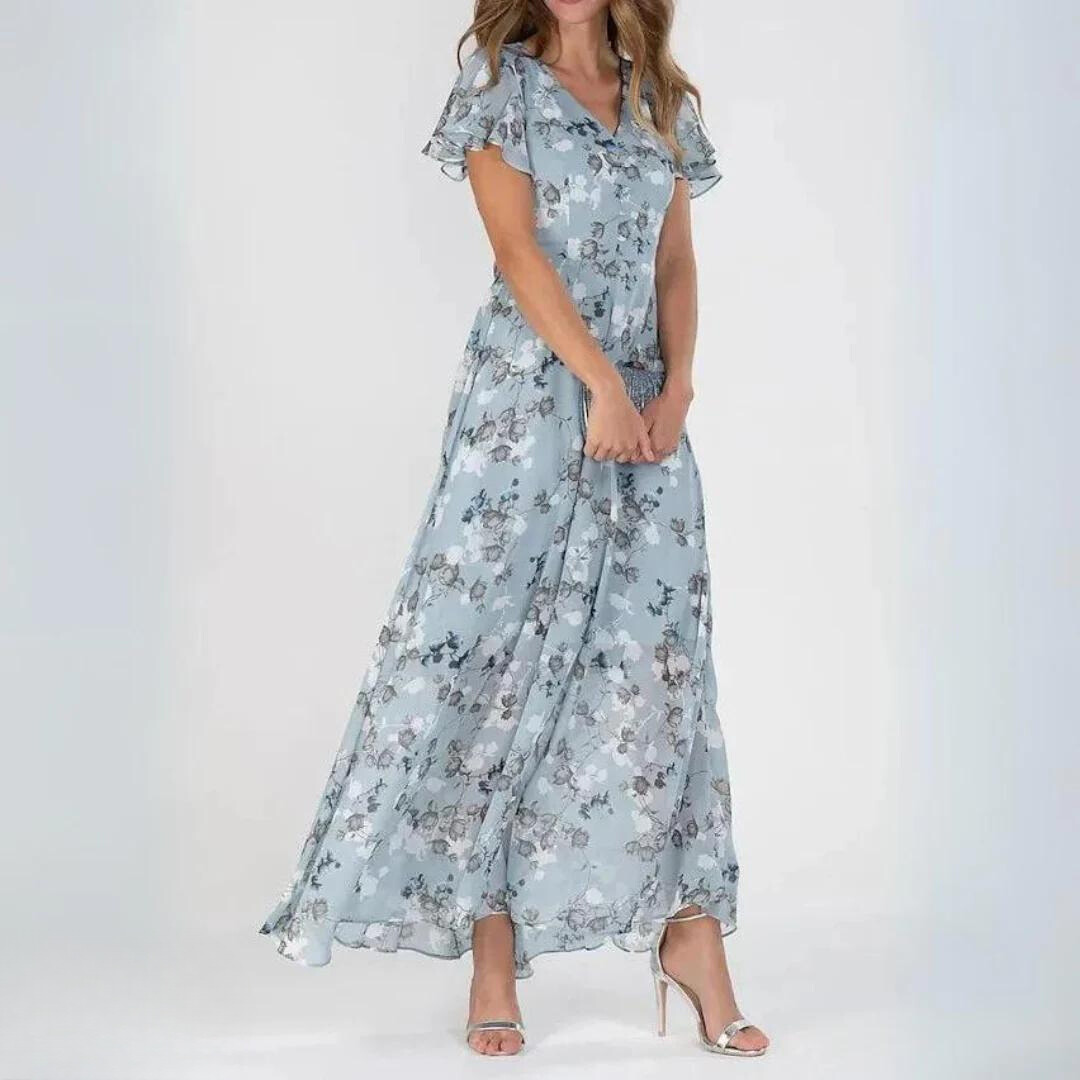 Women's Cocktail Maxi Dress | V-Neck Flutter Sleeve