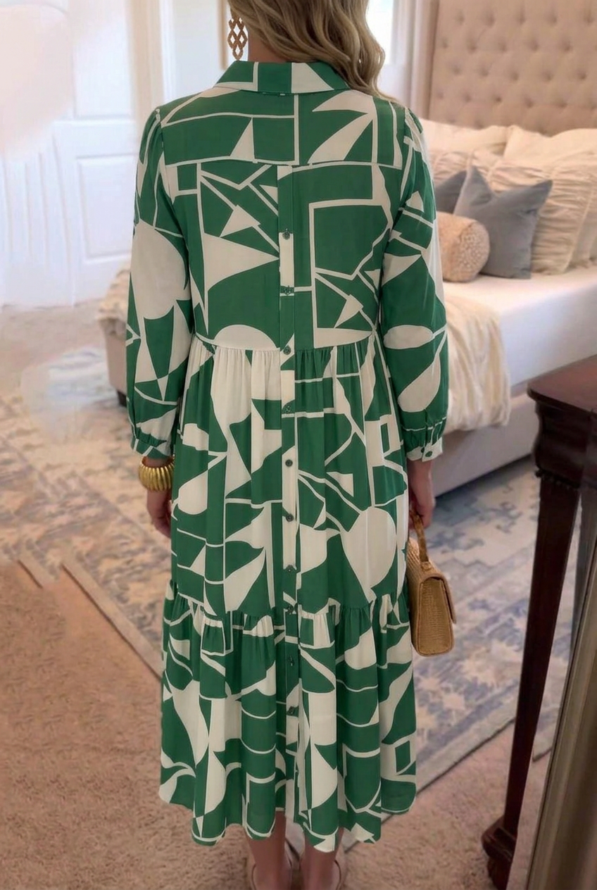 Women's Printed Shirt Dress | Long Sleeve Button-Front Midi Dress