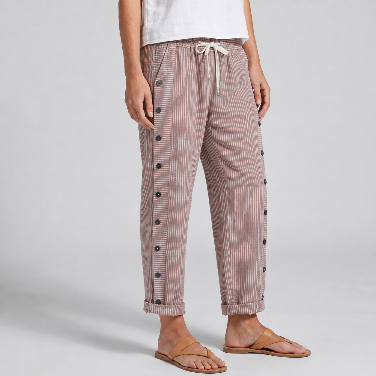 Ellen | Women's Striped Button Trousers
