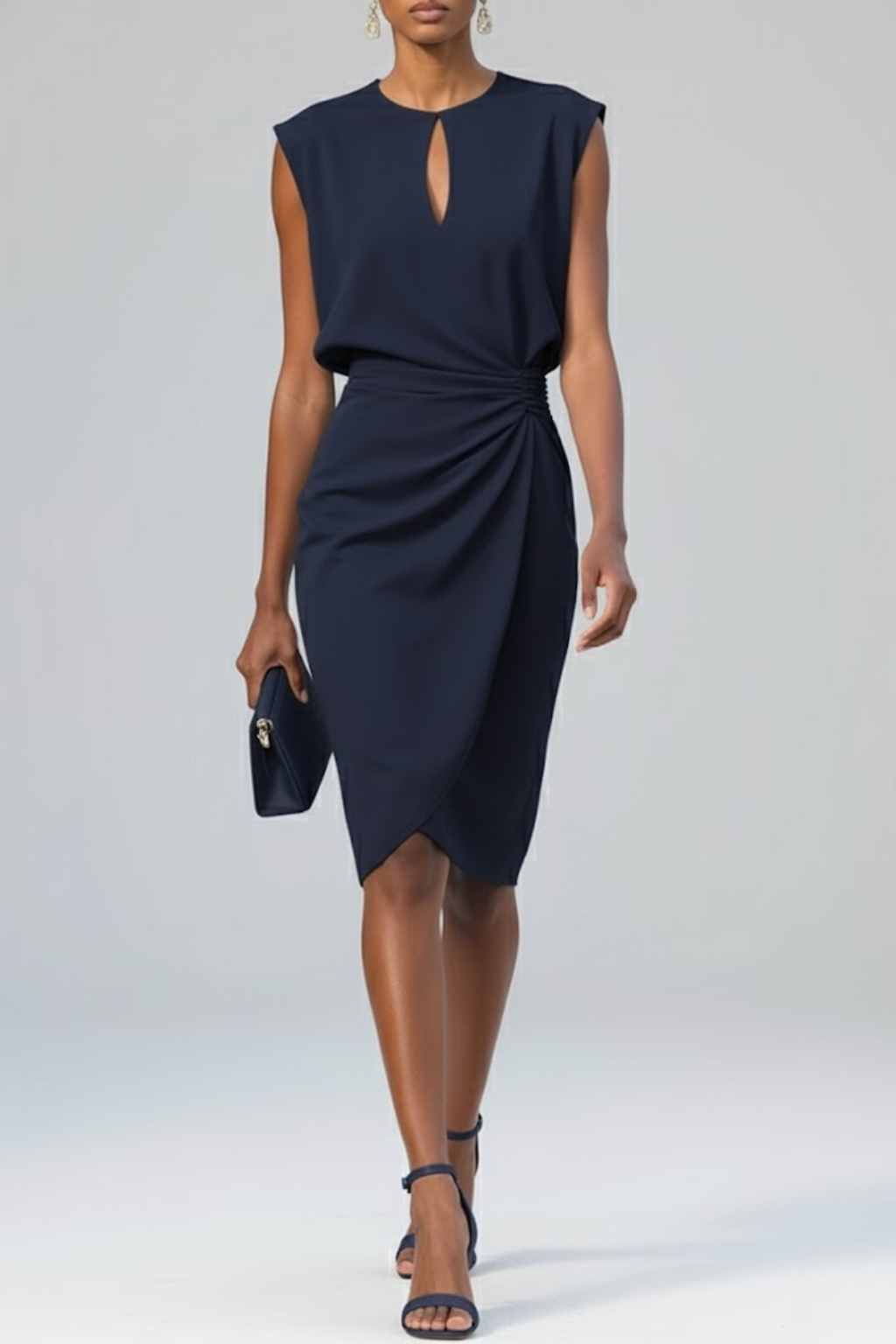 Women's Cocktail Midi Dress | Cap Sleeve Keyhole