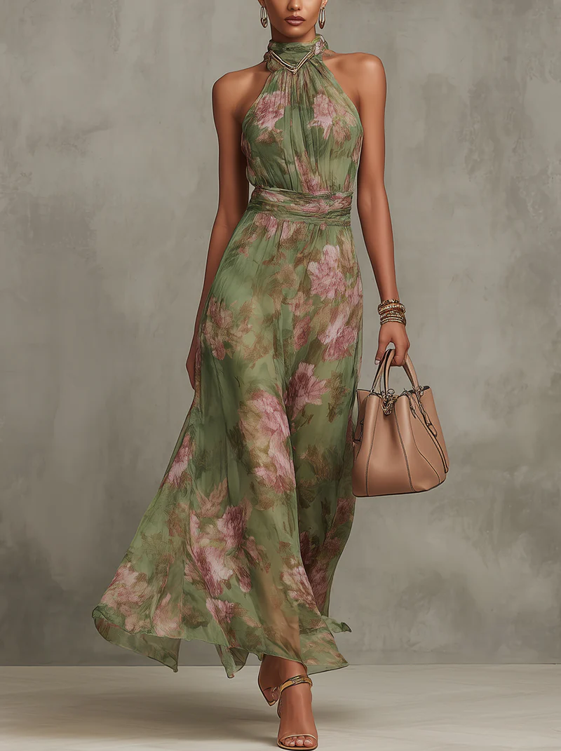 Women's Green Maxi Dress | Halter