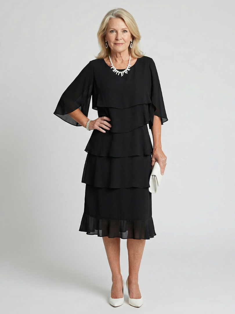 Ellen | Women's Midi Sundress | Tiered Flutter Sleeve