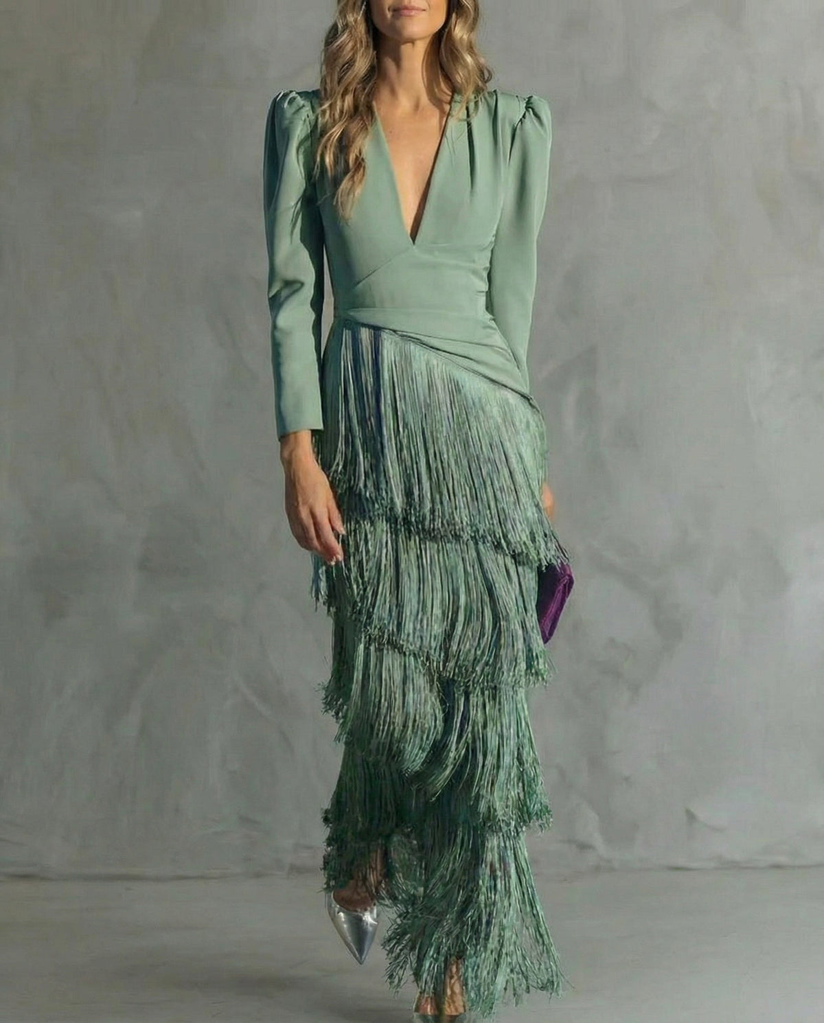 Women's Cocktail Maxi Dress | V-Neck Fringe
