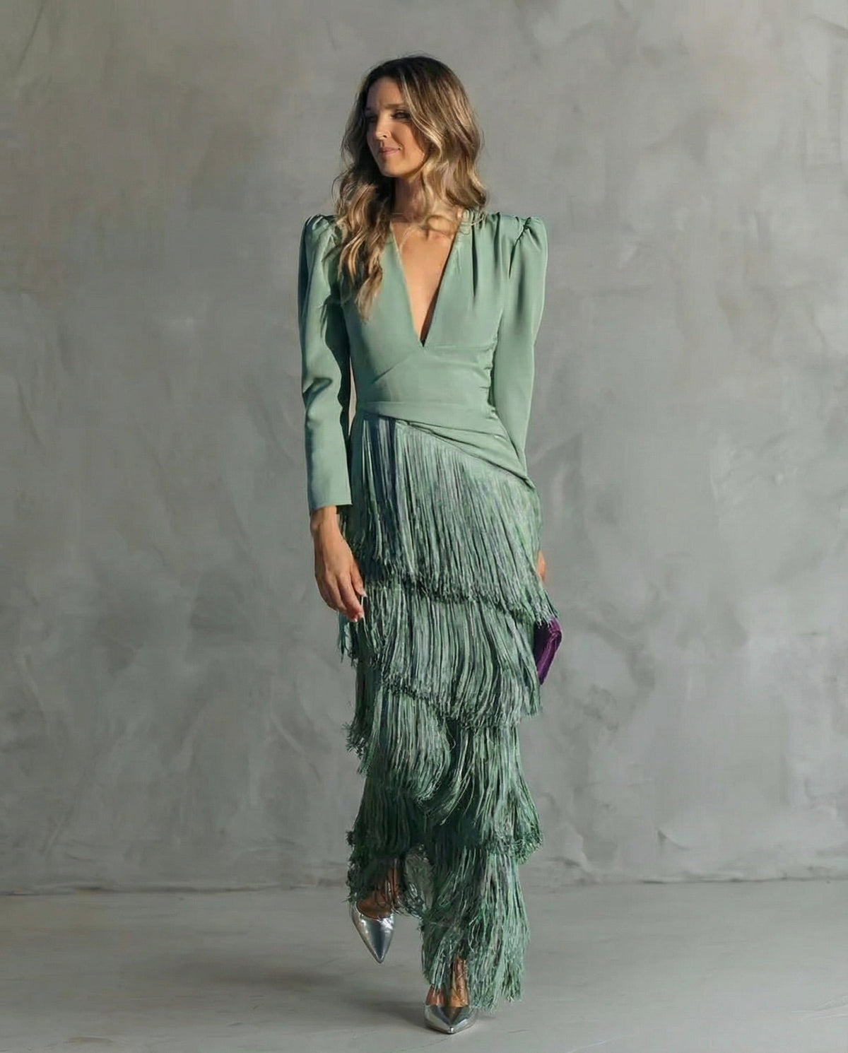 Women's Cocktail Maxi Dress | V-Neck Fringe