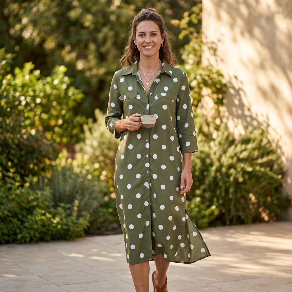 Ellen | Women's Shirt Dress | Polka Dot Maxi