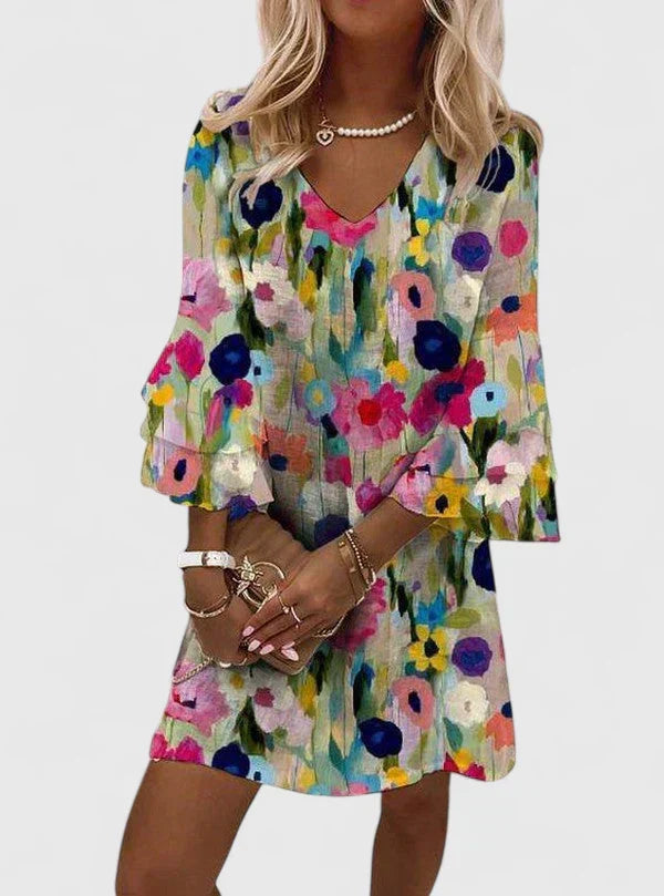 Ellen | Women's Mini Sundress | V-Neck Bell Sleeve