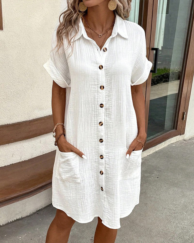 Ellen | Women's Summer Dress | Collared Mini Button Front Pocket