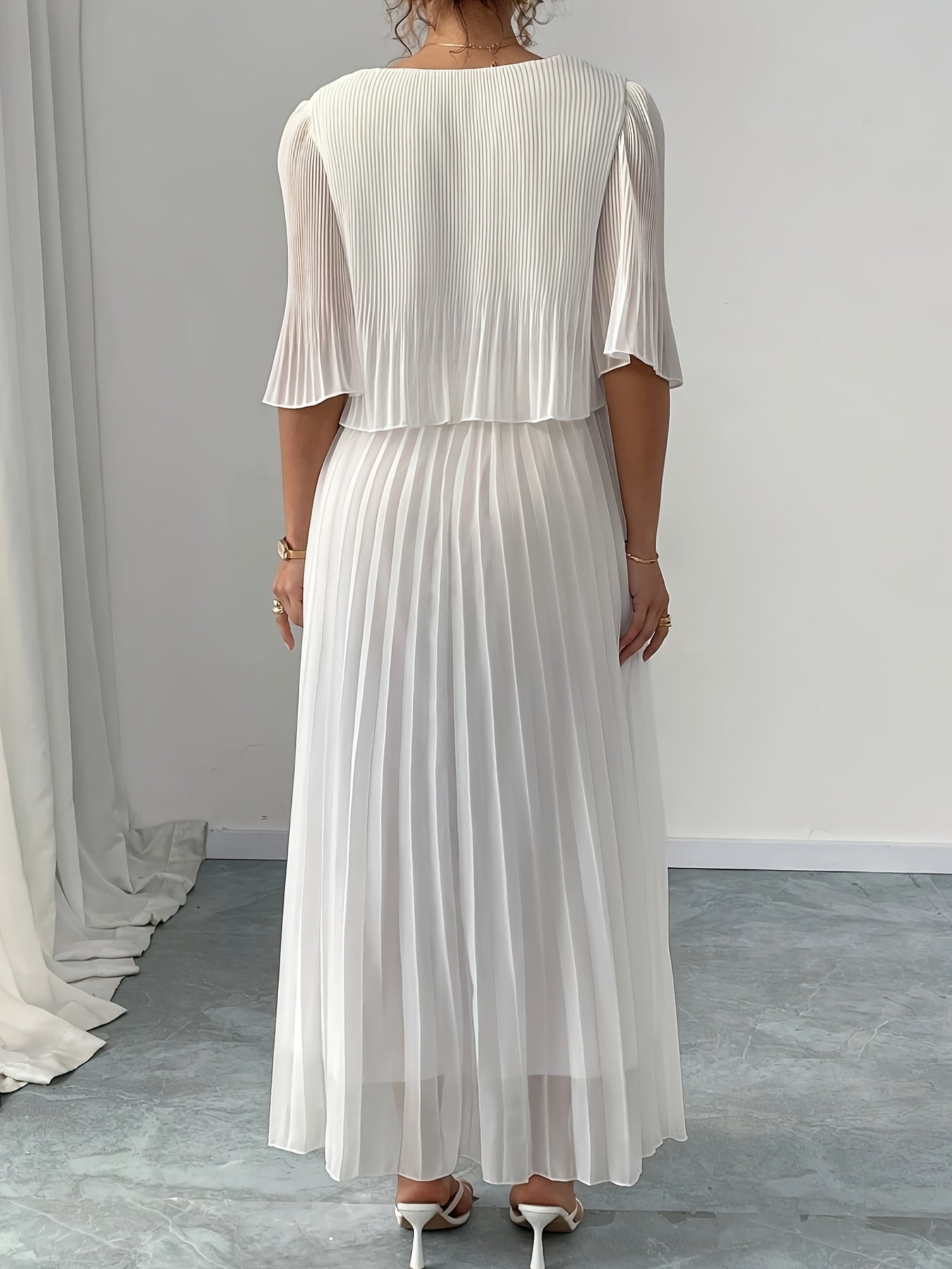 Women's Wedding Guest Maxi Dress | White Pleated A-Line