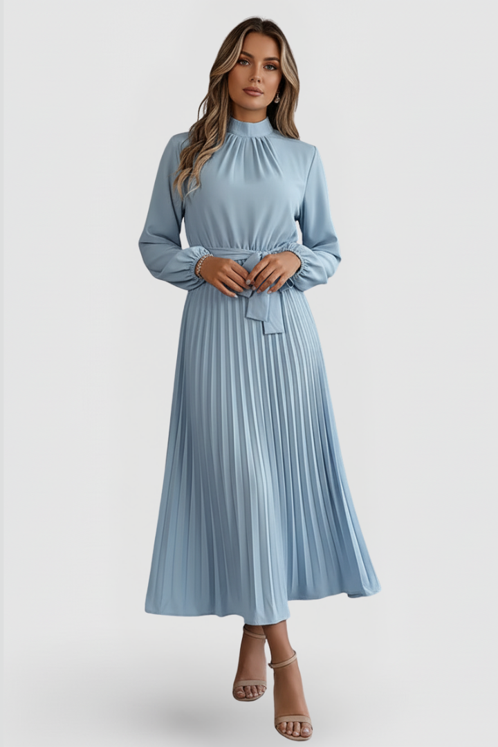 Women's Wedding Guest Midi Dress | Pleated Mock Neck