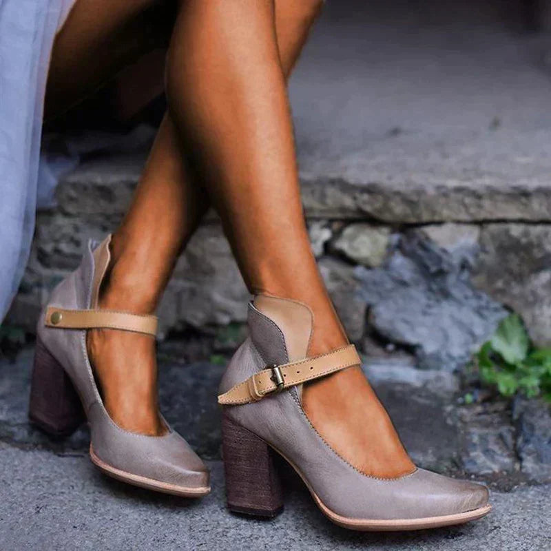 Heels For Women | Closed Toe With Ankle Strap Block Heel