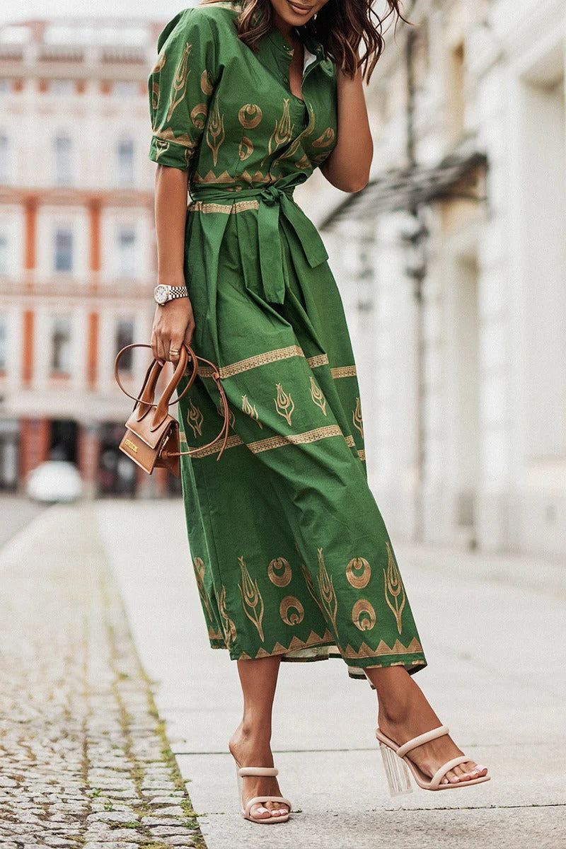 Women's Boho Midi Dress | Printed Belted