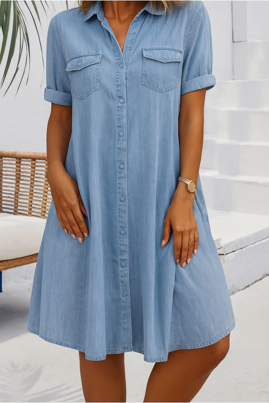 Ellen | Women's Dress | Collared Button Front Pockets