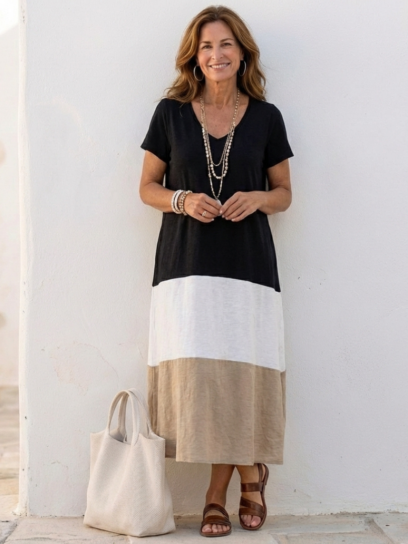 Ellen | Women's Midi Sundress | V-Neck Colorblock