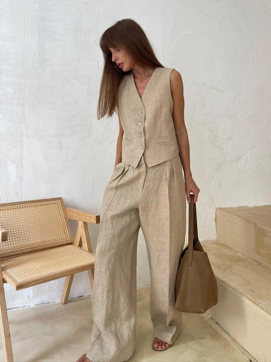 Women's Two-Piece Set | Sleeveless Vest Wide Leg Trousers