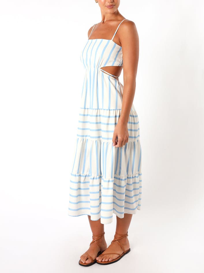 Women's Midi Sundress | Striped Open Back
