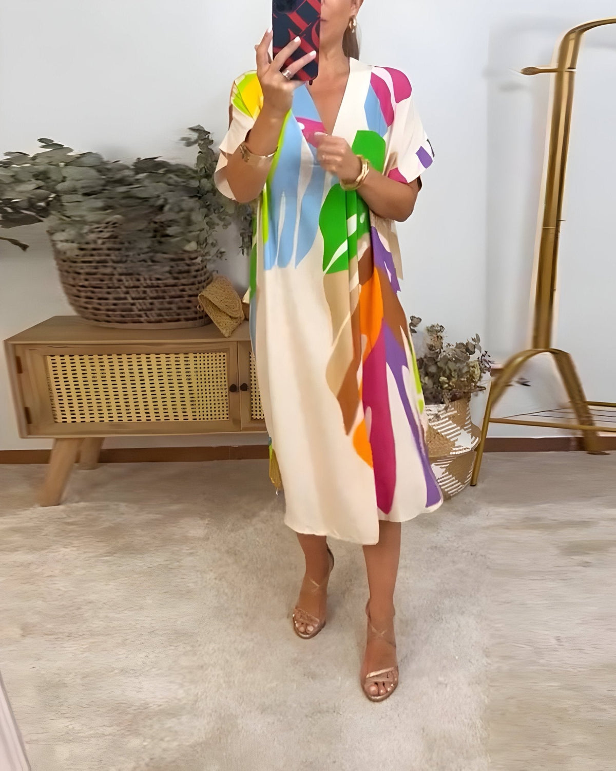 Women's Summer Dress | Abstract Midi V-Neck Midi