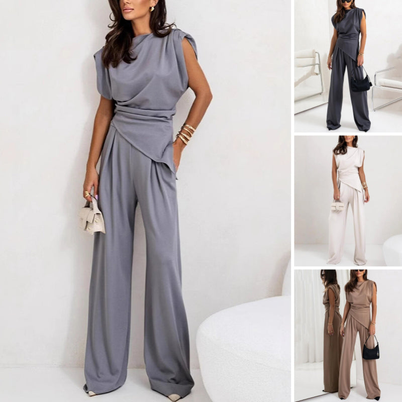 Women's Two-Piece Set | Draped Top and  Wide-leg Trousers