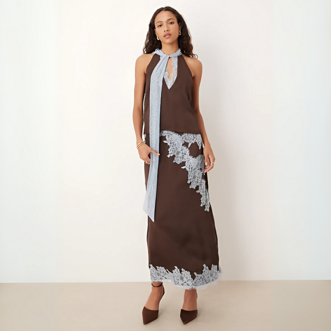 Ellen | Women's Two-Piece Set | Halter with Scarf and Skirt