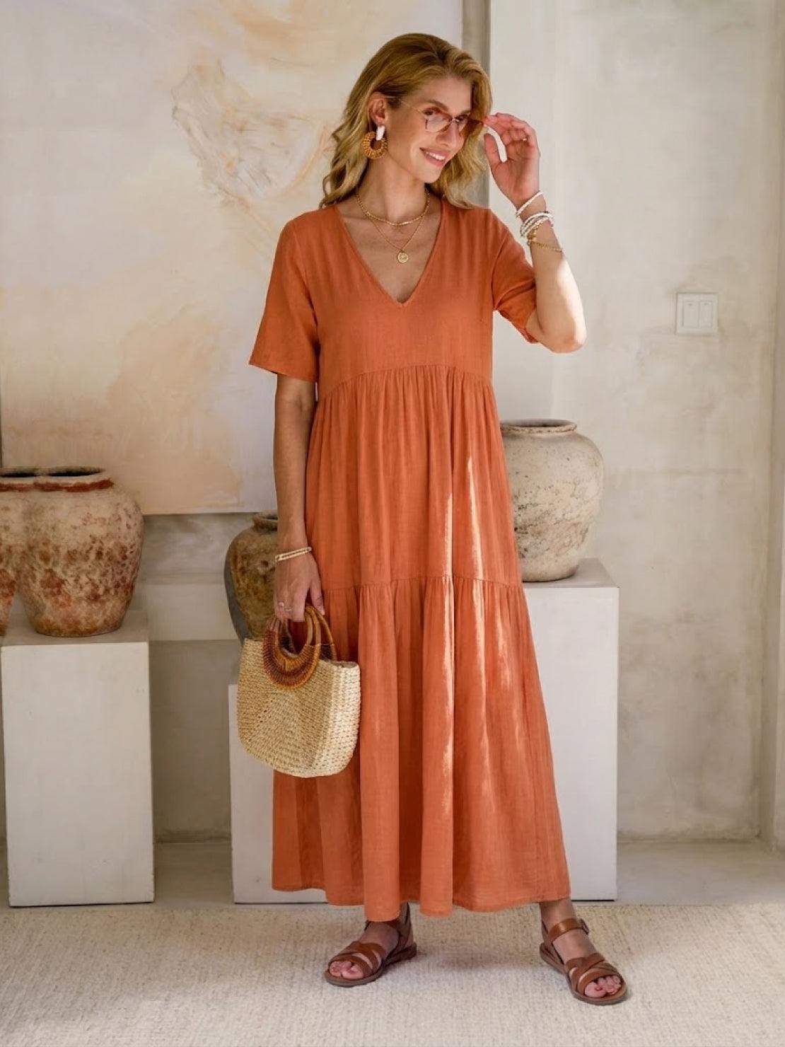 Women's Boho Maxi Dress | V-Neck Tiered