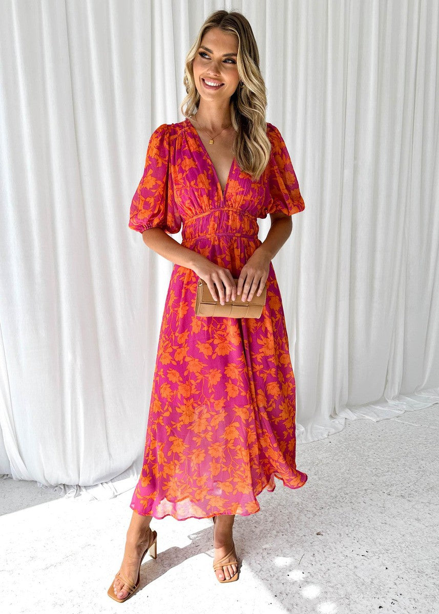 Women's Wedding Guest Midi Dress | Floral Long Sleeve