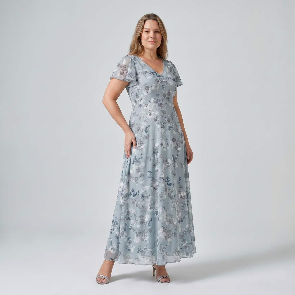 Women's Cocktail Maxi Dress | V-Neck Flutter Sleeve