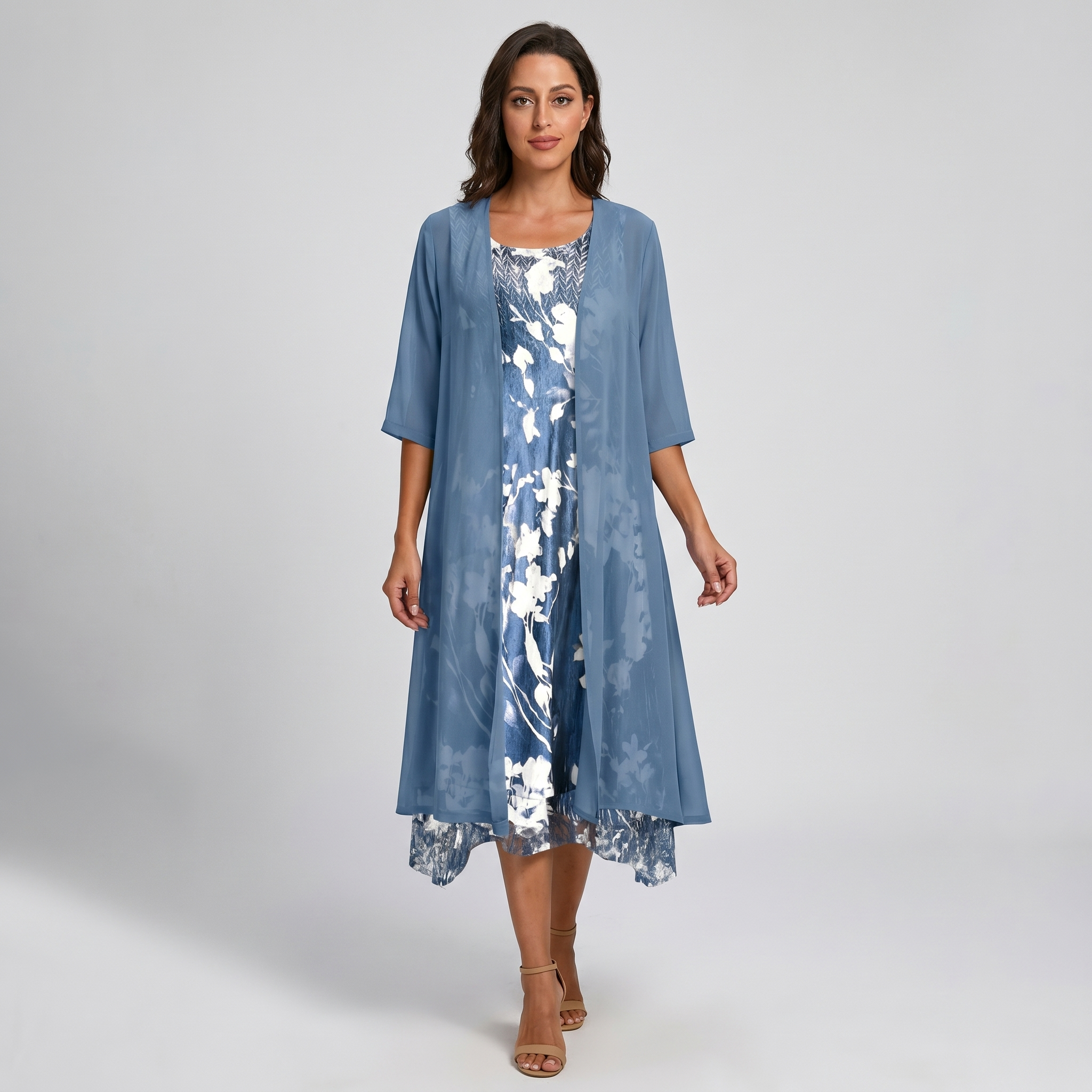Women's Dress | Layered Open Front Midi
